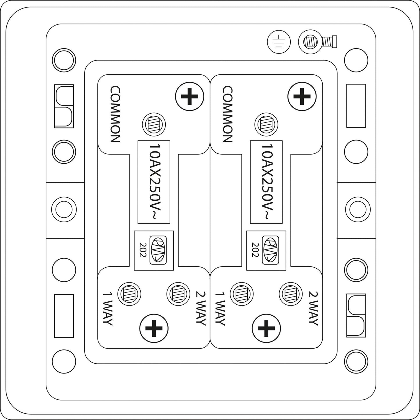 2 Gang 2 Way 10A Light Switch Screwless E345BC