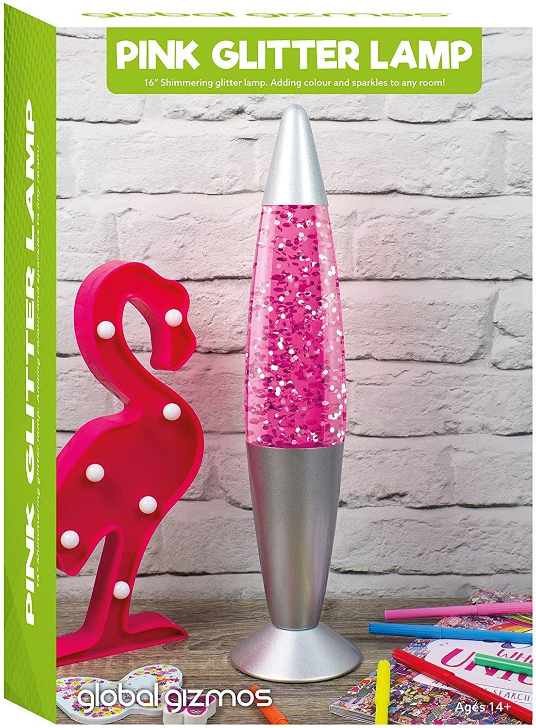 Global Gizmos 16 Inches Tall Pink Glitter Lamp- 48620