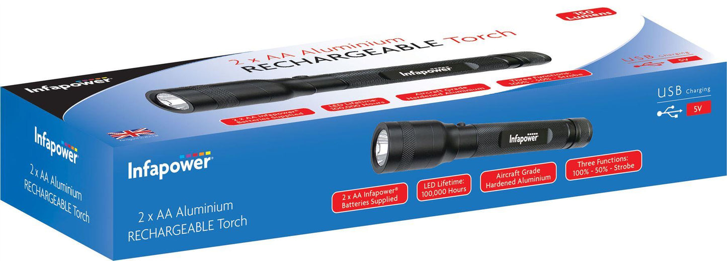 Infapower 2 x AA Aluminium Rechargeable Torch