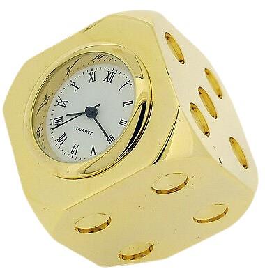 Miniature Clock Gold Plated Dice Solid Brass IMP96 - CLEARANCE NEEDS RE-BATTERY