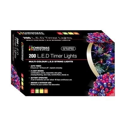 Christmas Workshop 200 LED Battery Operated Timer Light - Multi Col (Carton of 10)