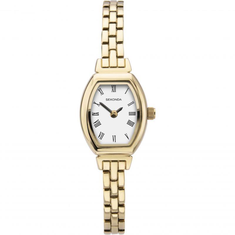 Sekonda Ladies Tonneau White Dial With Gold Plated Bracelet Watch