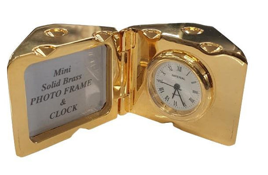 Miniature Clock Gold Plated Dice with photo frame Solid Brass IMP71 - CLEARANCE NEEDS RE-BATTERY