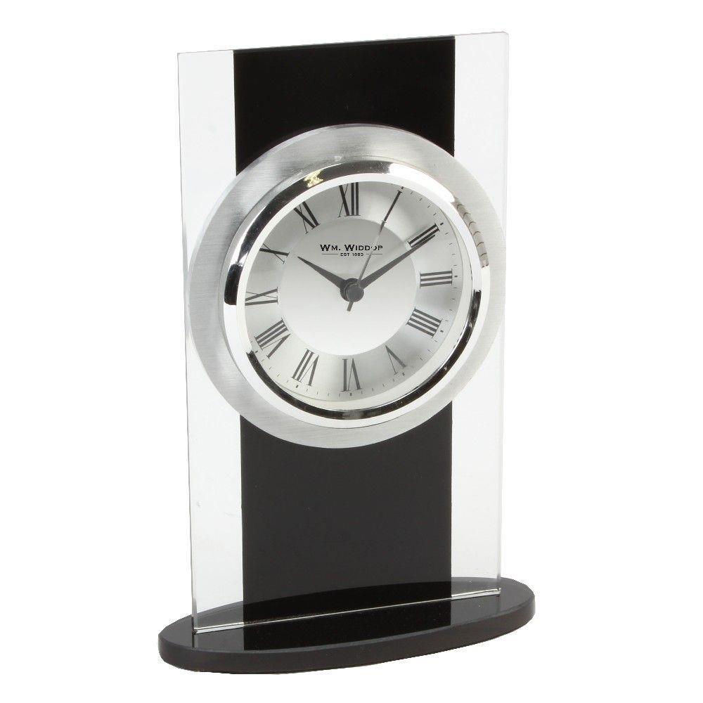 Wm.Widdop Black & Clear Glass Mantel Clock