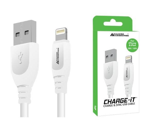 Advanced Accessories 3 Metre 8 Pin to USB Cable - White