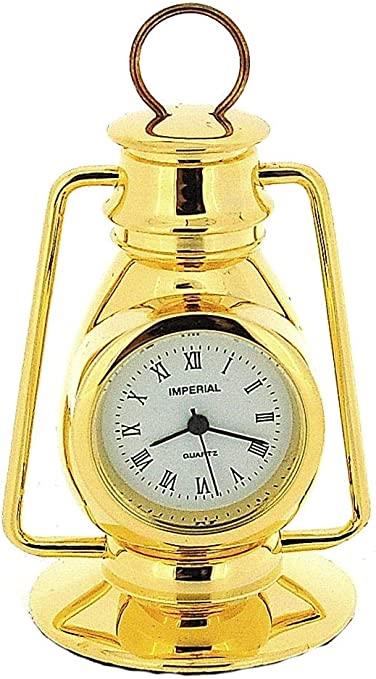 Miniature Clock Gold Plated Metal Hurricane Lamp Solid Brass IMP77 - CLEARANCE NEEDS RE-BATTERY