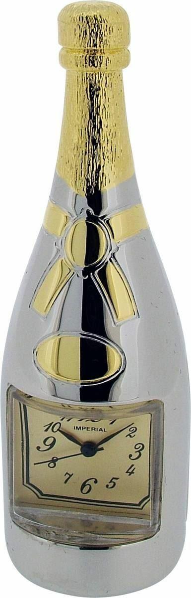 Miniature Clock Two tone Plated Champagne Bottle clock Solid Brass IMP1031- CLEARANCE NEEDS RE-BATTERY