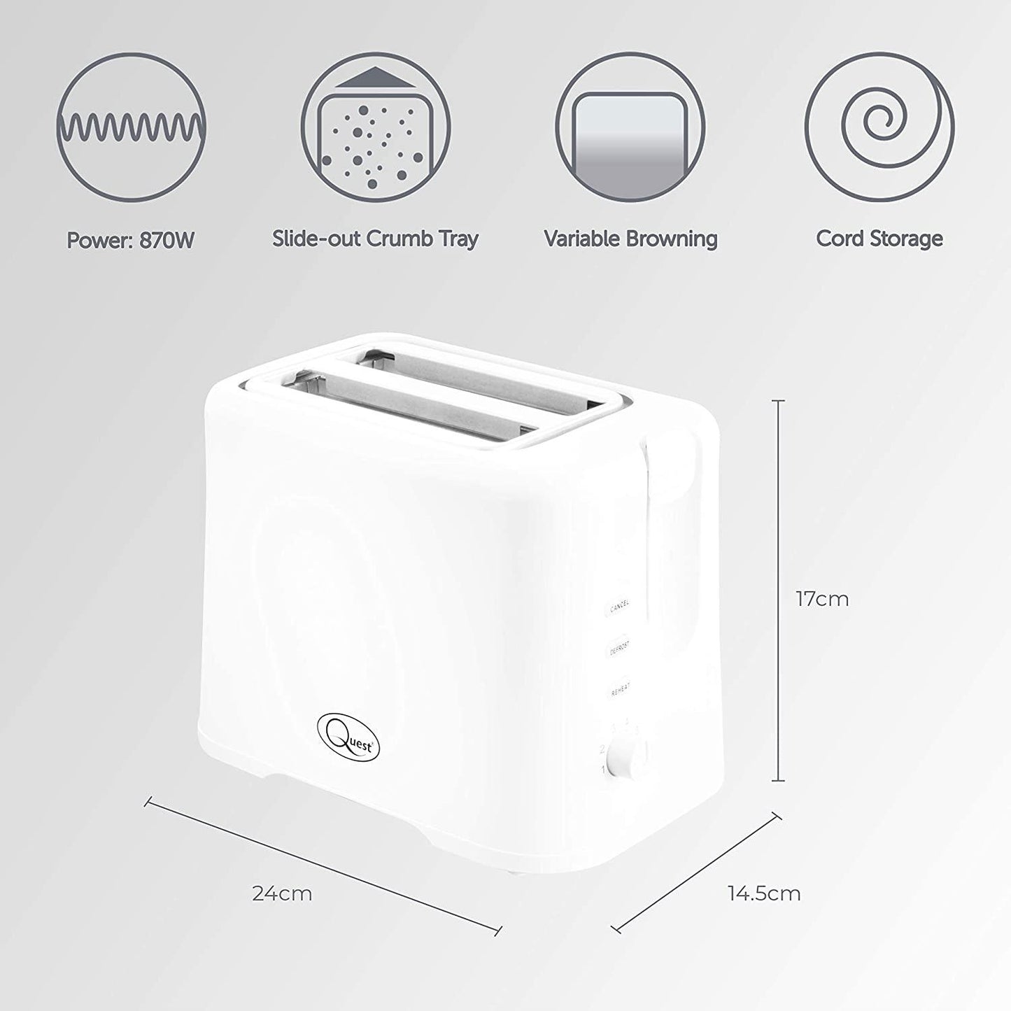 Quest 2-Slice Toaster - White (Carton of 8)