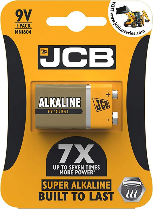 JCB PP3 Size Super Alkaline Batteries 1 Per Card - Box of 10