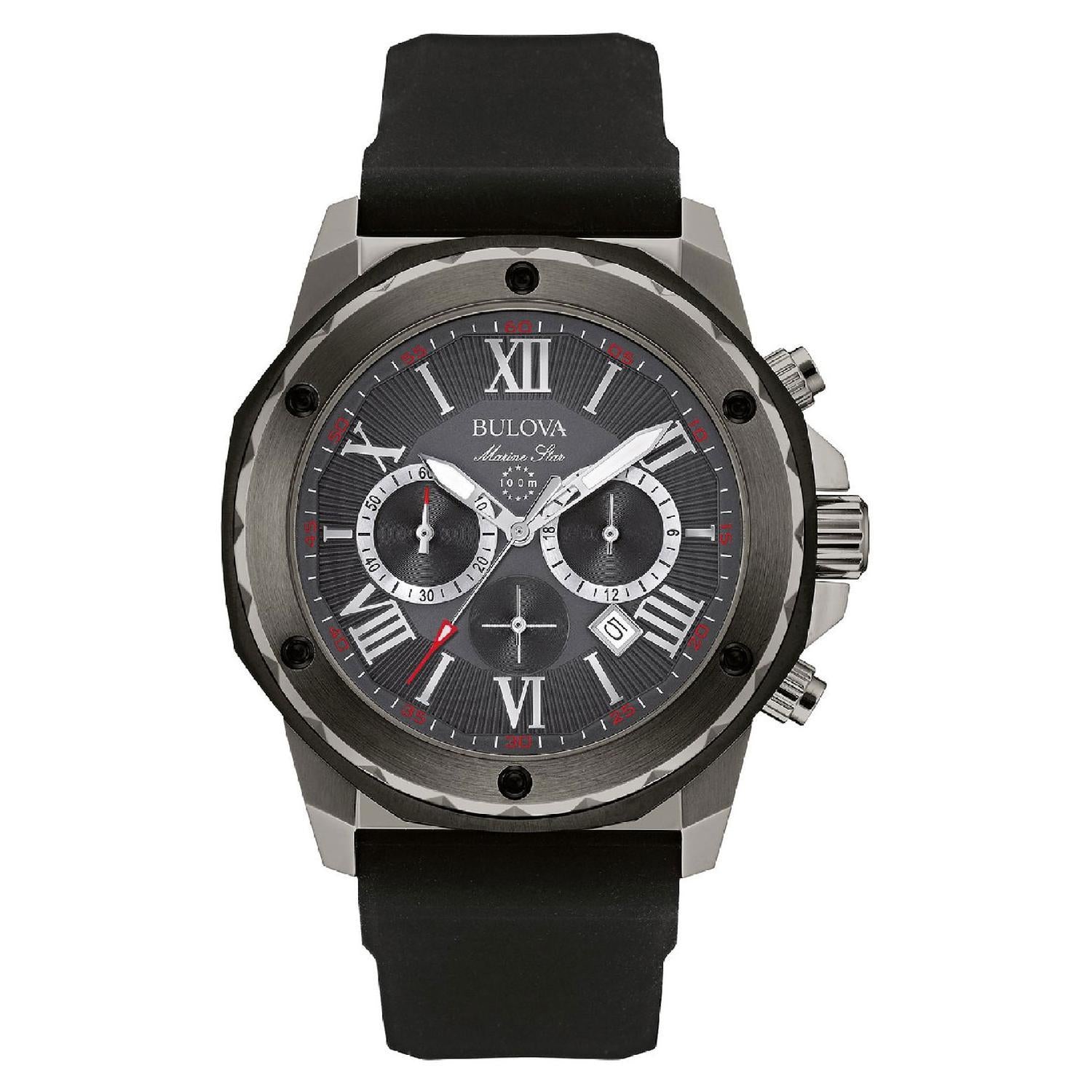 Bulova marine star black rubber strap hotsell