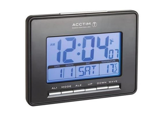 ACCTIM INFINITY RADIO CONTROLLED LCD DESK/WALL ALARM CLOCK BLACK 71953