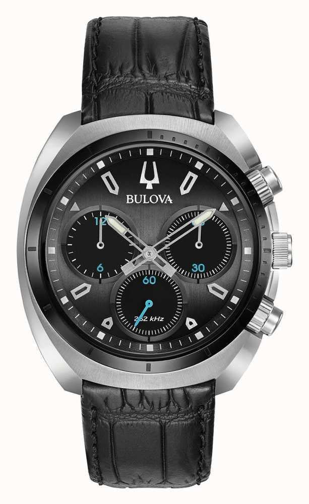 Bulova Mens Curv Chronograph Watch With Black Leather Strap 98a155