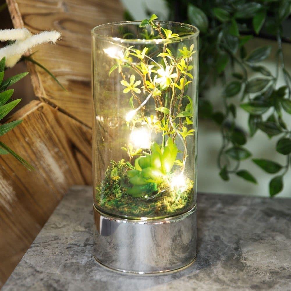 HESTIA GLASS TUBE TERRARIUM - ARTIFICIAL SUCCULENTS AND LEDS 20CM