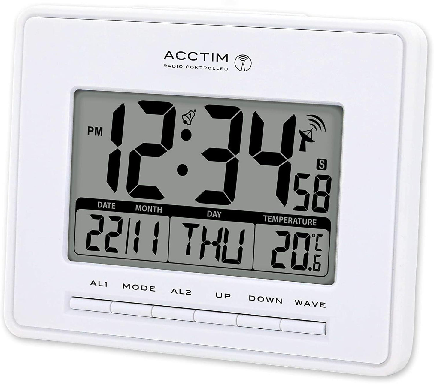 ACCTIM INFINITY RADIO CONTROLLED DIGITAL DESK/WALL ALARM CLOCK WHITE 71952