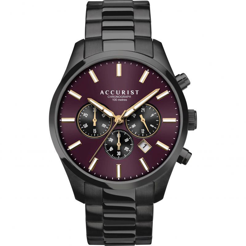 Accurist London Mens Chronograph Burgundy Dial With Black