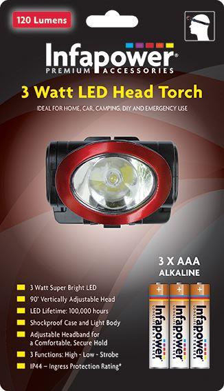 Infapower 3watt LED Head Torch Shockproof