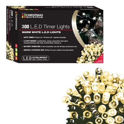 Christmas Workshop 300 LED Battery Operated Timer Light - Warm White (Carton of 10)