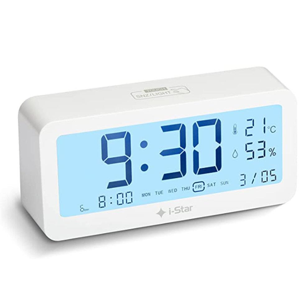 i-Star Portable White Digital Temperature and Humidity Alarm Clock- 90081PI