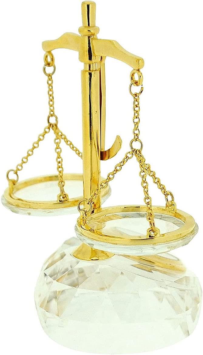 Miniature Clock Gold Plated Alloy & Crystal Balance Scales IMP513 - CLEARANCE NEEDS RE-BATTERY