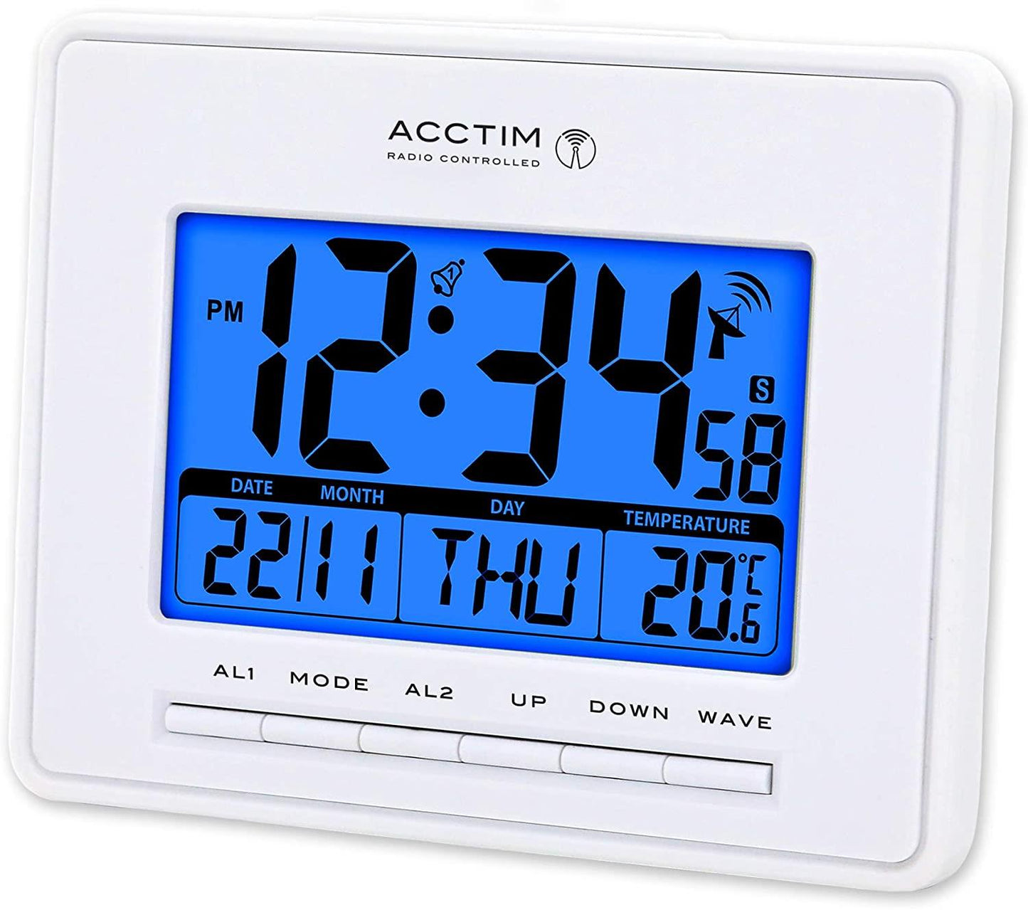 ACCTIM INFINITY RADIO CONTROLLED DIGITAL DESK/WALL ALARM CLOCK WHITE 71952