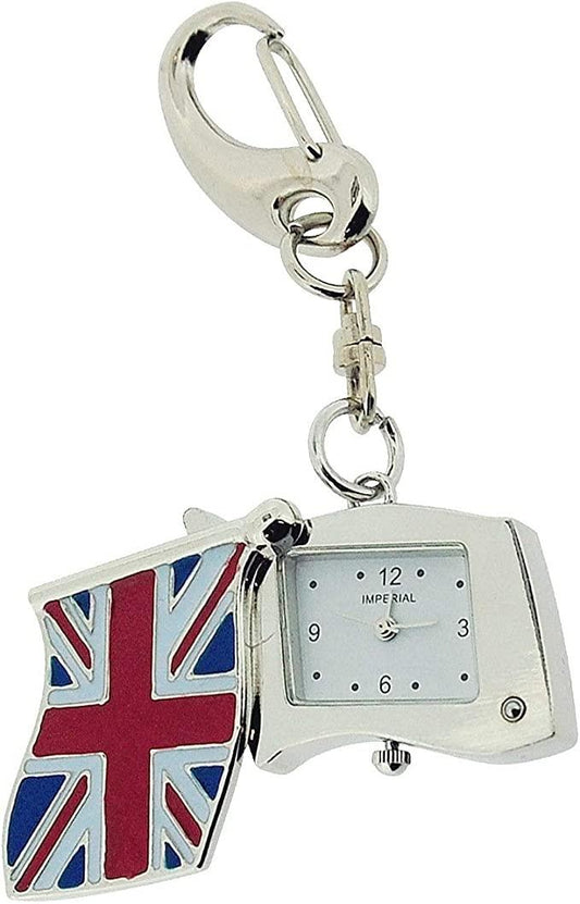 Coronation Special | Imperial Key Chain Clock Union Jack Mini Flag Silver | IMP745