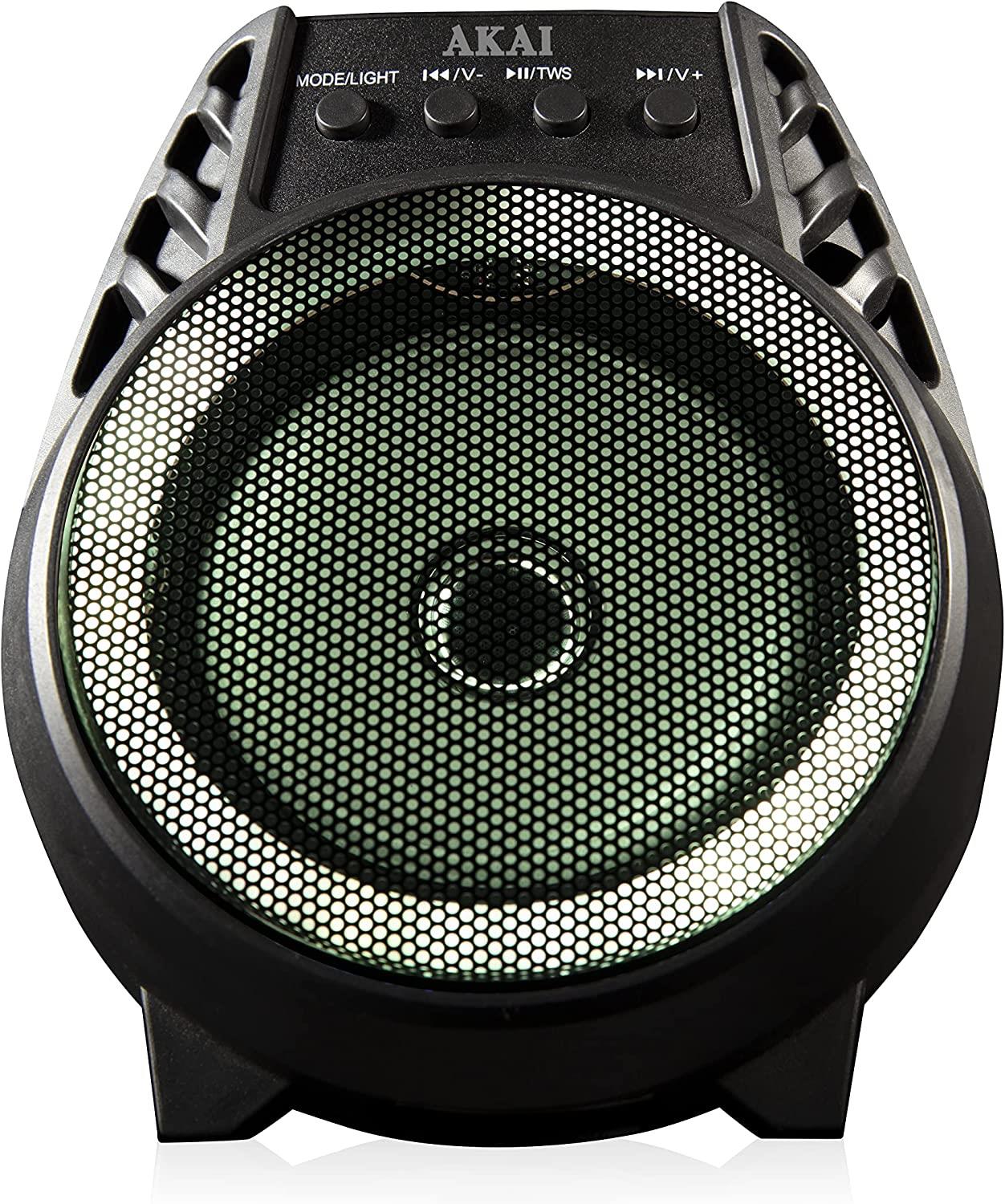 AKAI A58168 Vibes 4 Inch LED Party Speaker, Bluetooth Connectivity, Wireless & Portable, 5W, Black