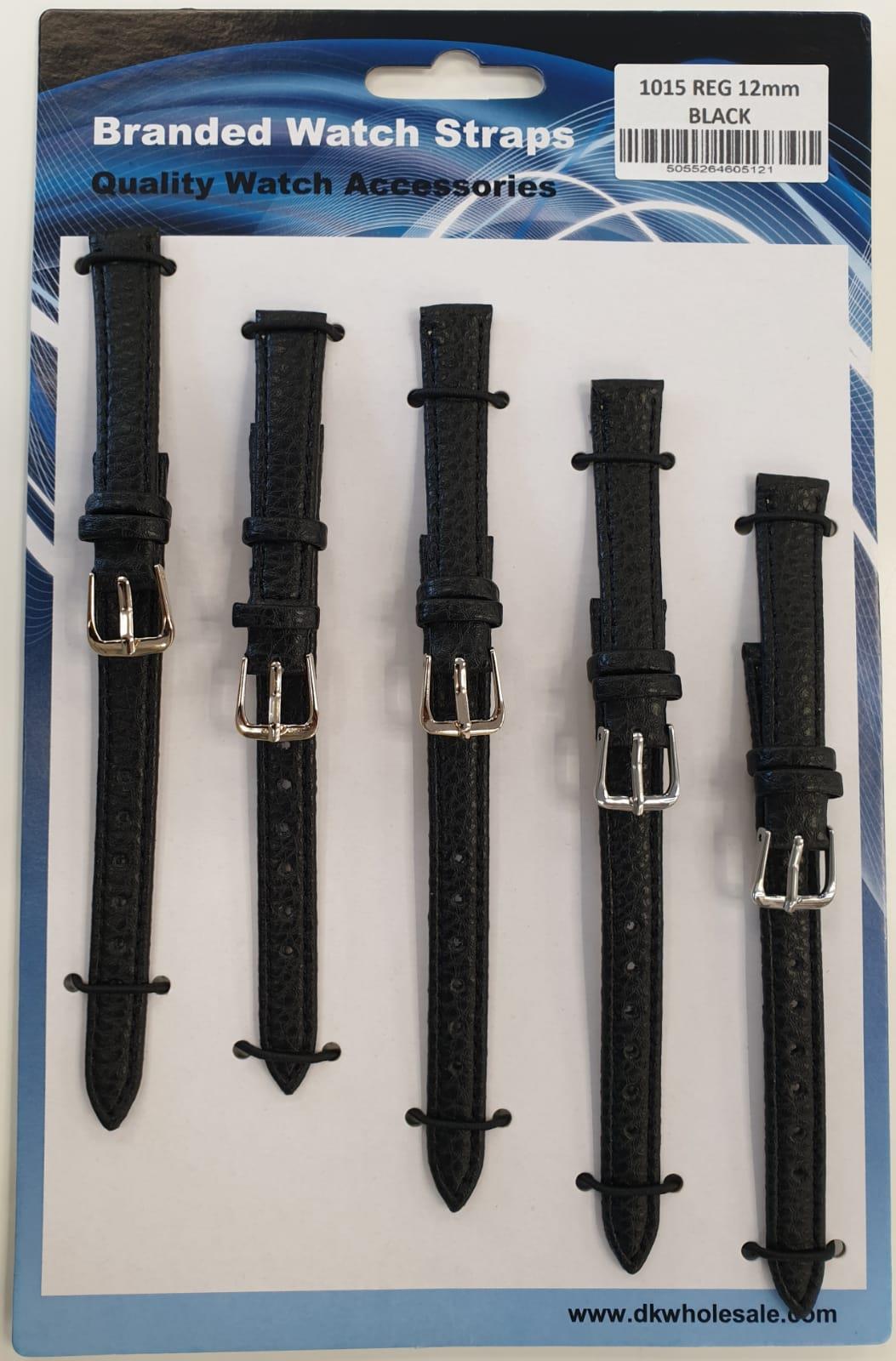 Black Leather Watch Straps Pk5 Available Sizes 12MM - 22MM 1015BK