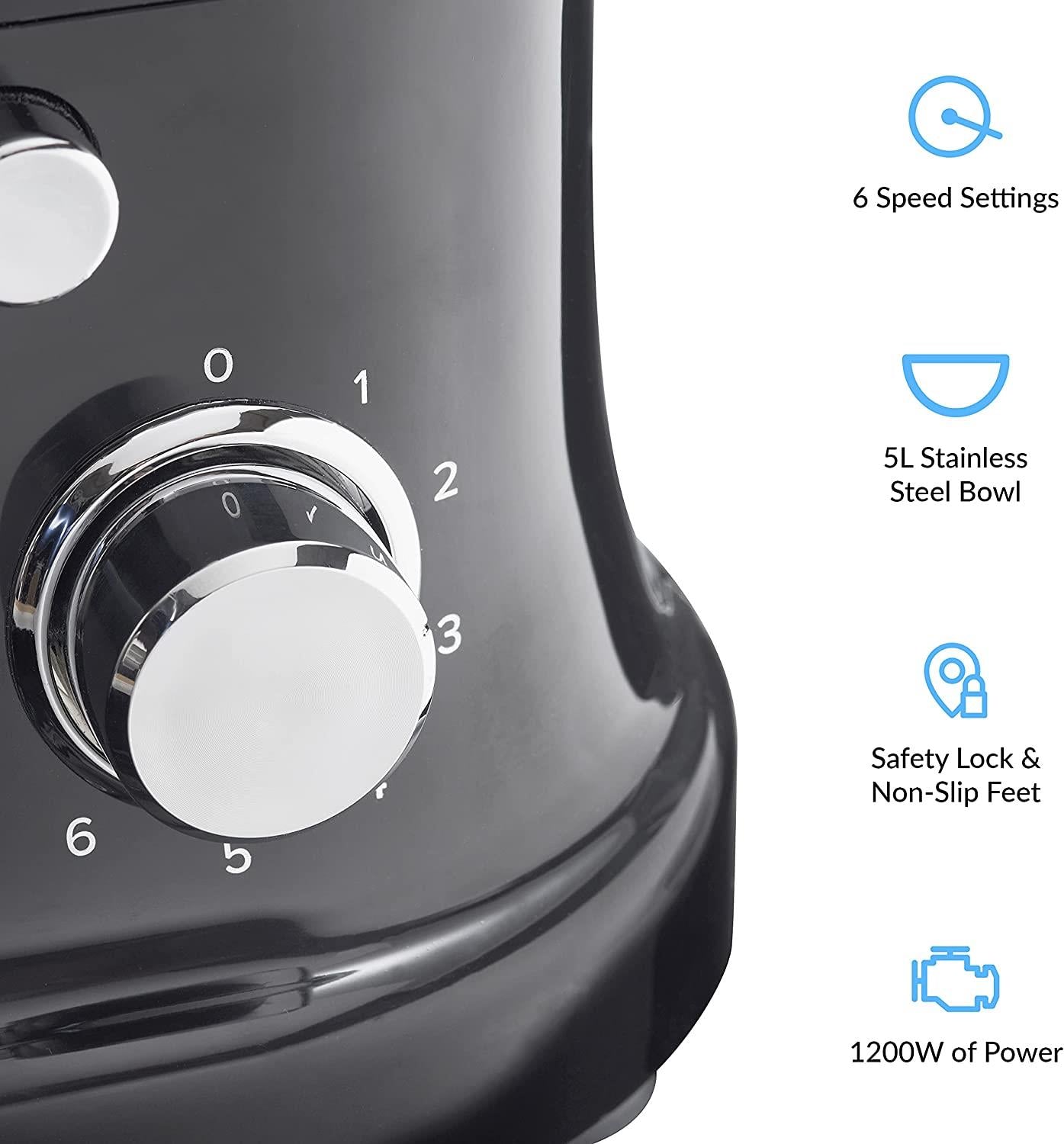 Quest 5L Stand Mixer - 1200W - Black (Carton of 1)