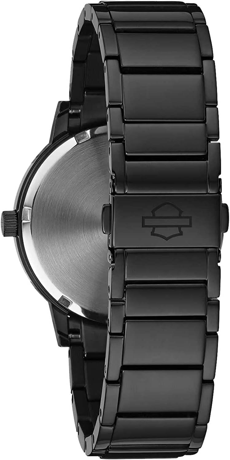 Harley-Davidson Men's Black Dial with a Gold Metallic Flame Design Watch 78A121