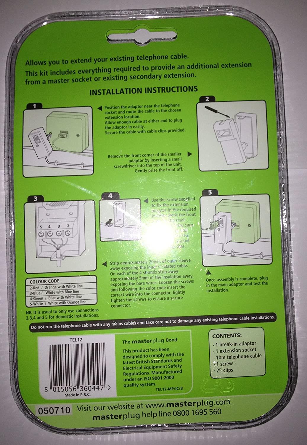 MASTERPLUG TEL12-MS 10m Telephone Extension Kit (White) TEL12