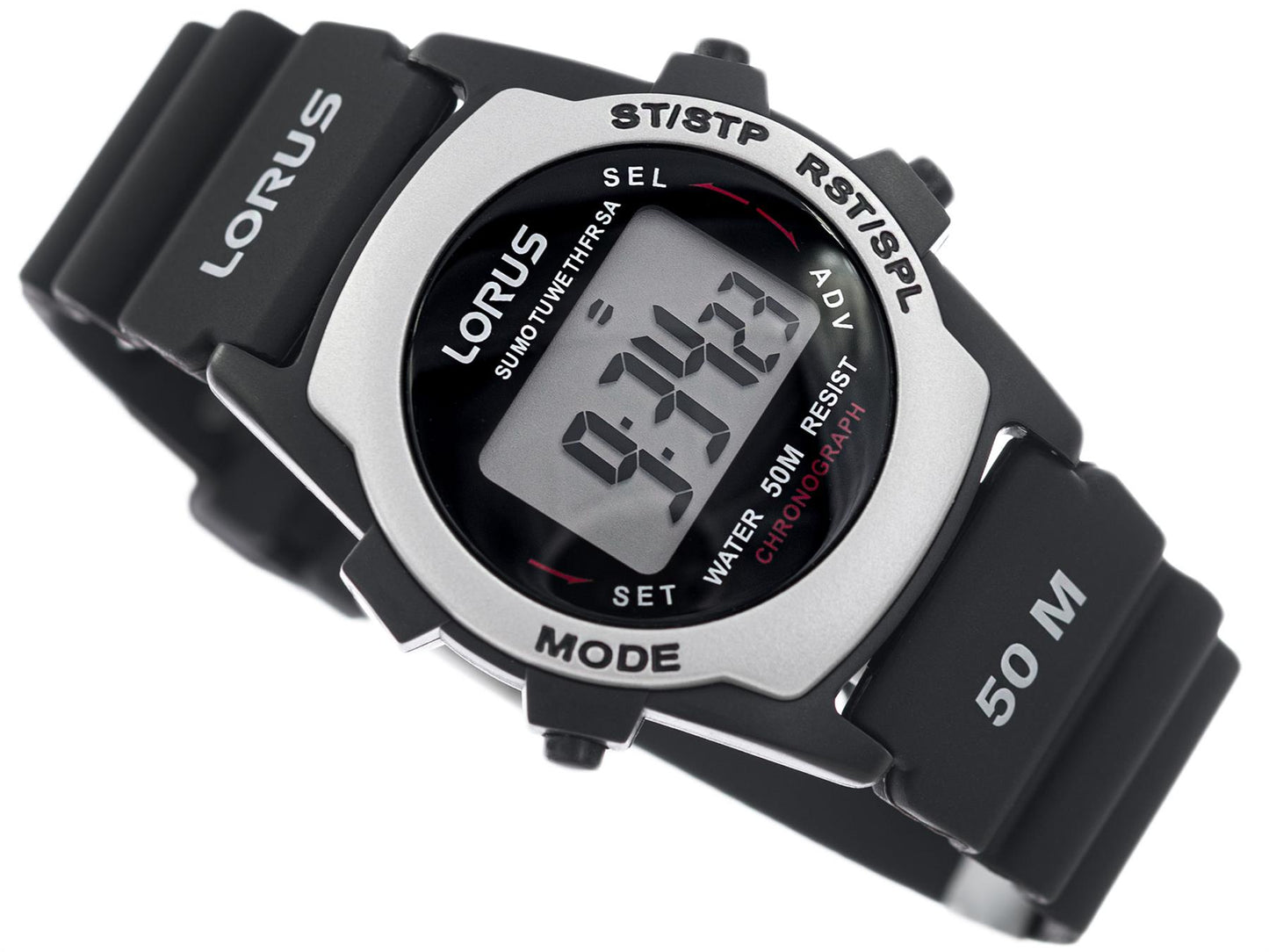 Lorus Mens Sports Digital Dial Black Rubber Strap Alarm Watch R2361ax9
