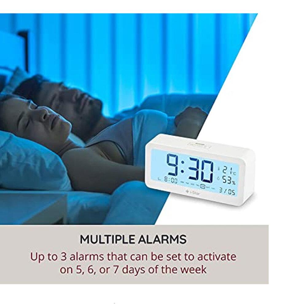 i-Star Portable White Digital Temperature and Humidity Alarm Clock- 90081PI