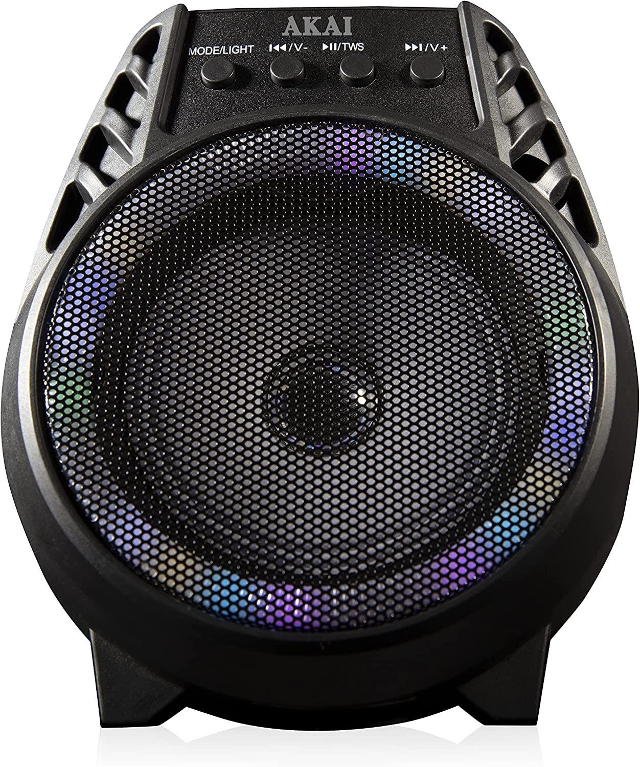 AKAI A58168 Vibes 4 Inch LED Party Speaker, Bluetooth Connectivity, Wireless & Portable, 5W, Black