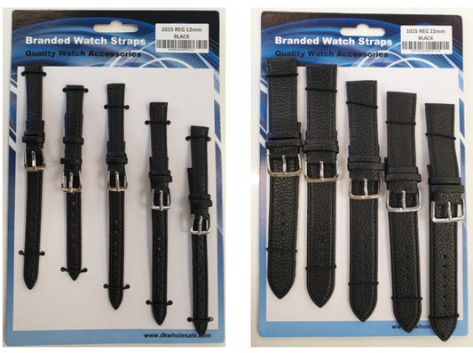 Black Leather Watch Straps Pk5 Available Sizes 12MM - 22MM 1015BK