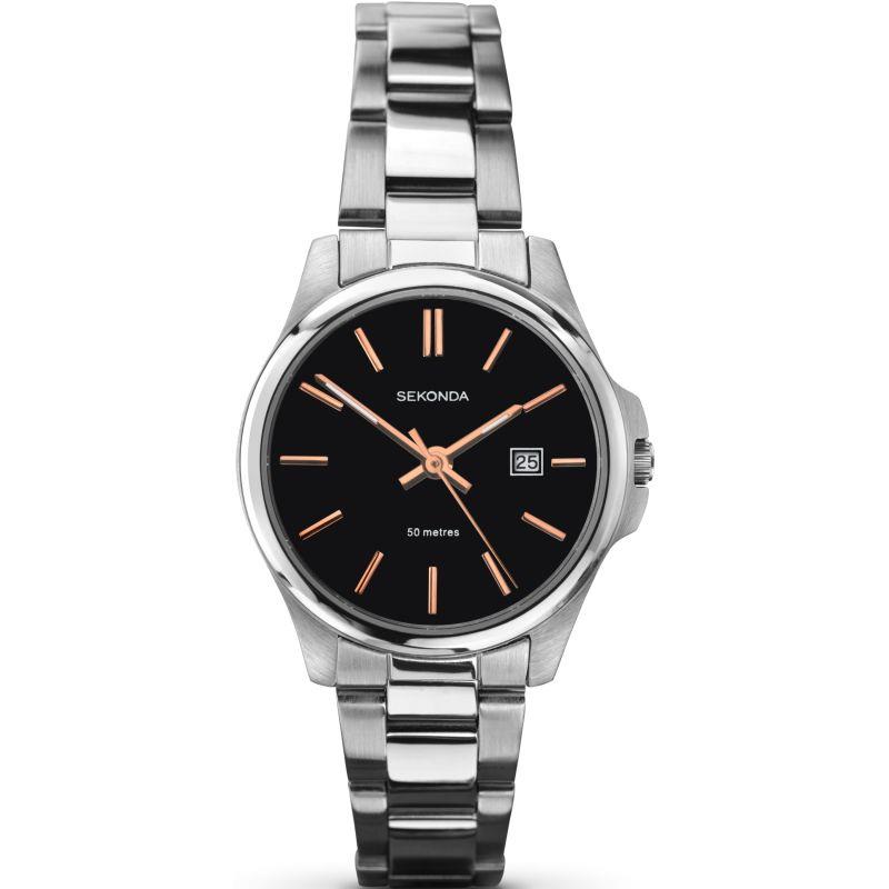 Sekonda Ladies Basic Date Black Dial Stainless Steel Bracelet Watch 2097