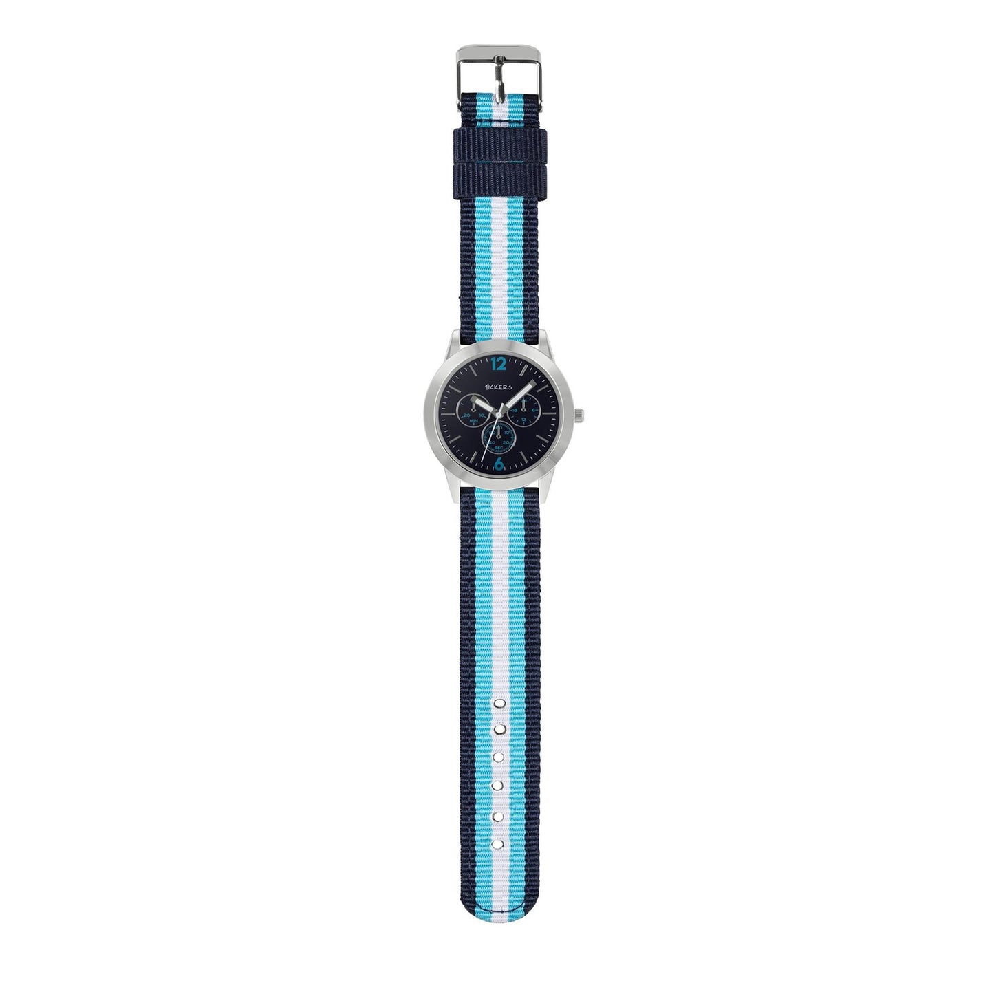 Tikkers Childrens Quartz Stainless Steel Blue & White Stripe Nylon Strap Watch TK0192