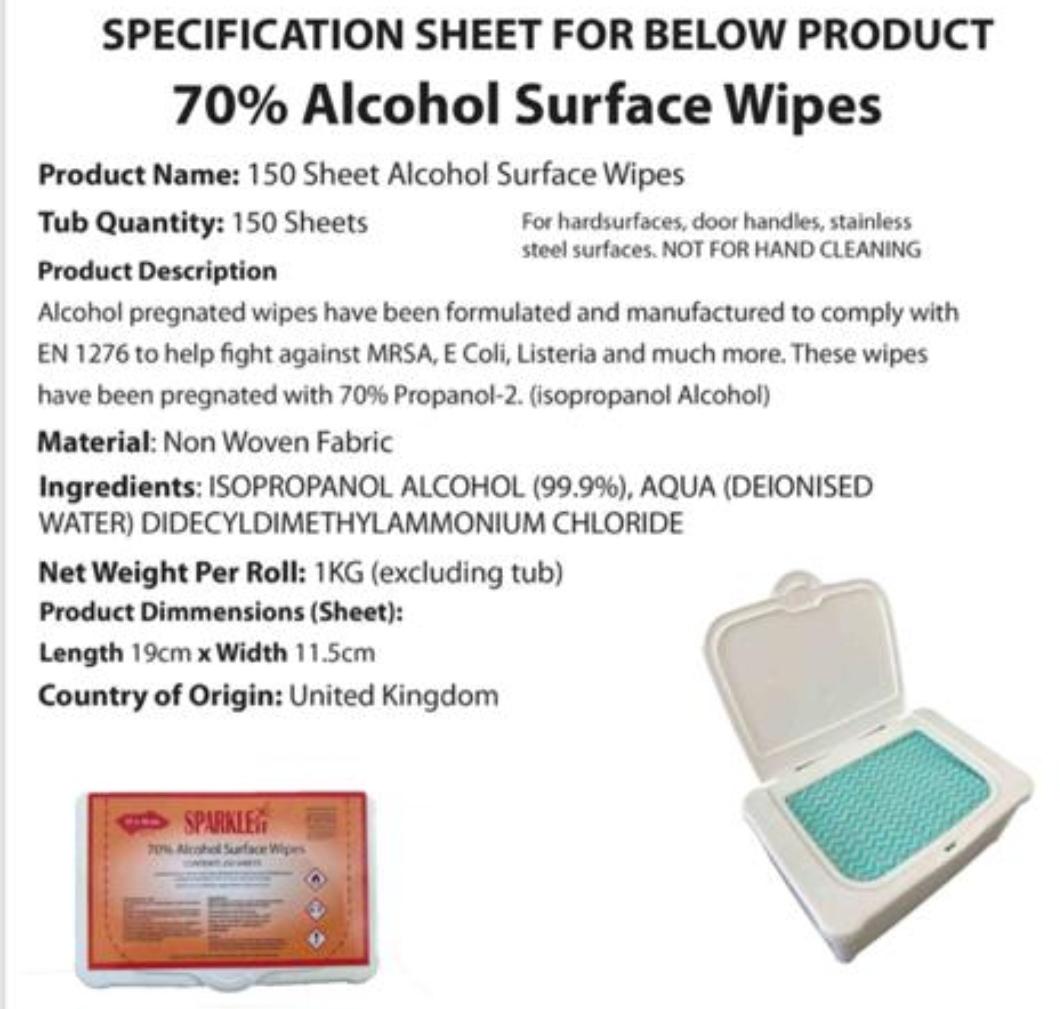 150 Sparkleit 70% Alcohol Wipes