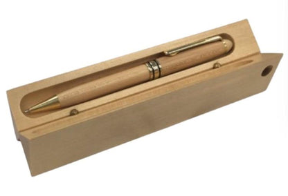 Imperial Wooden Light Brown Gold Trim Ball Pen With Handmade Triangle Wooden Box IMP309 - CLEARANCE MIGHT NEEDS RE-REFILL