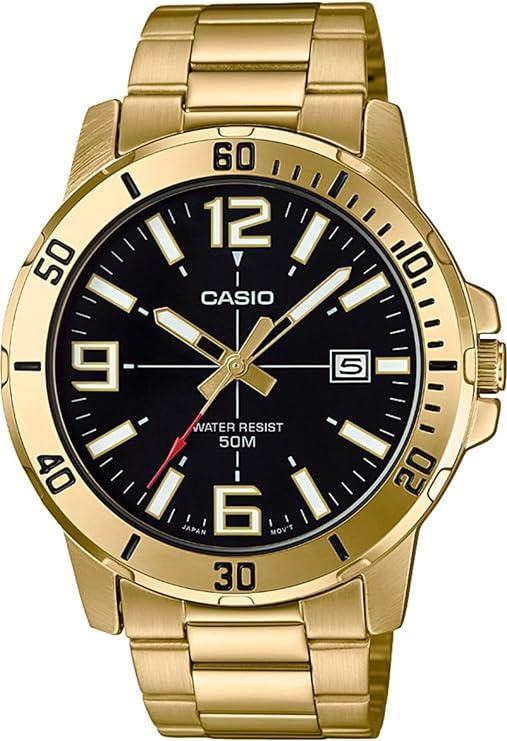 Casio Mens Enticer Gold Tone Stainless Steel Black Dial MTP-VD01G-1BVUDF