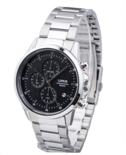 Lorus Mens Chronograph Dated Black Dial Stainless Steel Bracelet Watch RM365HX9