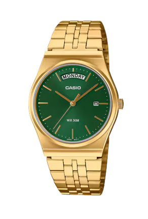 Casio Mens Day Date Green Dial Gold Bracelet Watch