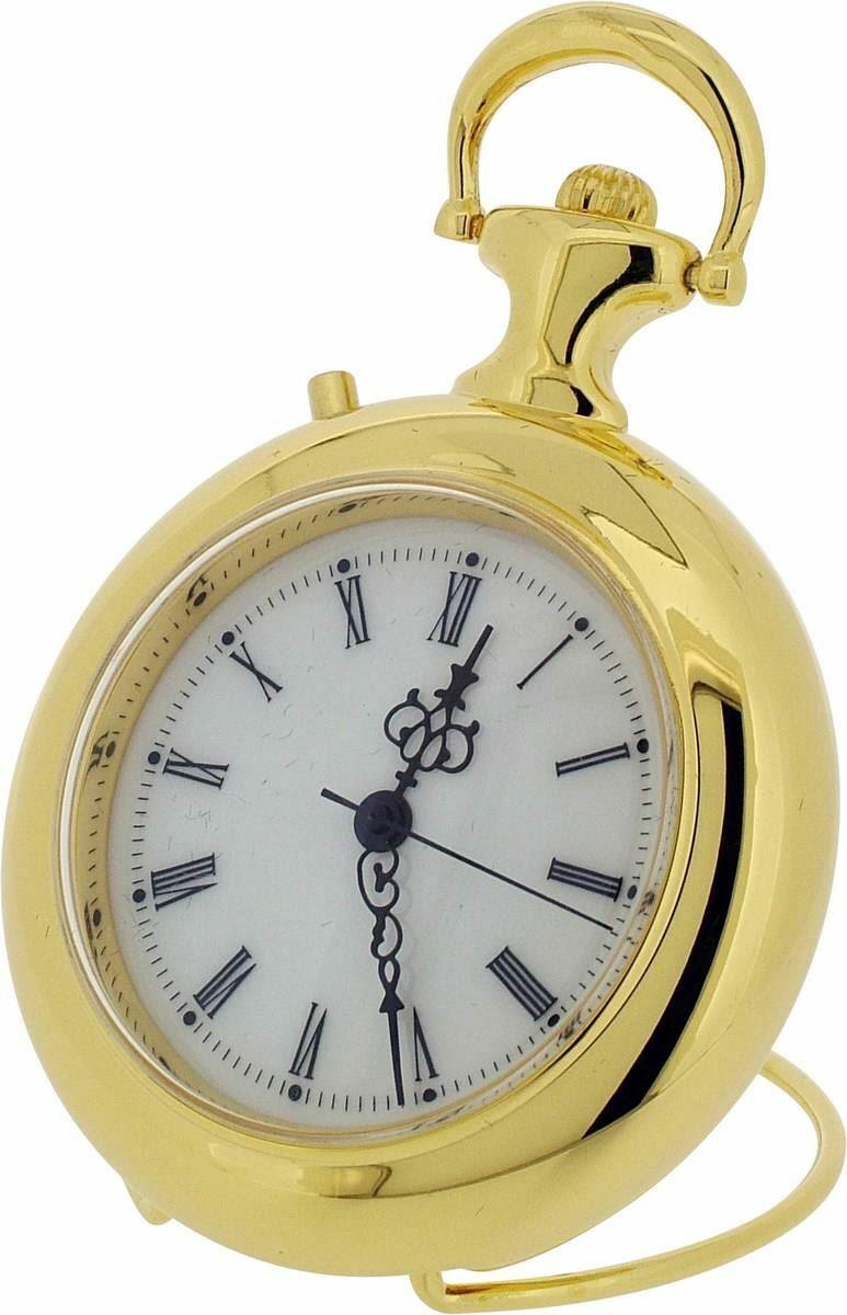 Miniature Clock Goldtone Plated Metal Unisex Pocket Watch and Tune IMP95 - CLEARANCE NEEDS RE-BATTERY