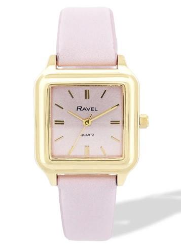 Ravel Ladies Fashion Summertime Square Gilt Case Dial with Leather Strap Watch Available Multiple Colour