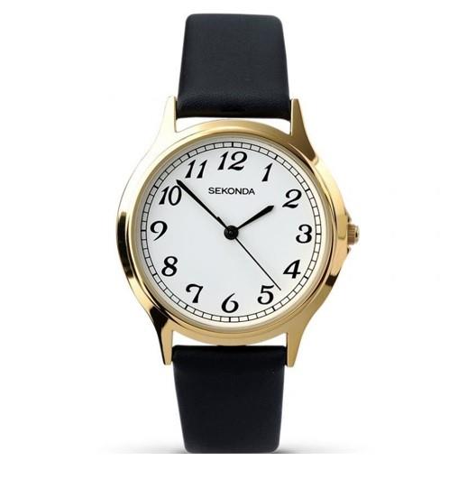 Sekonda Mens Round White Dial Black Leather Strap Watch 3134