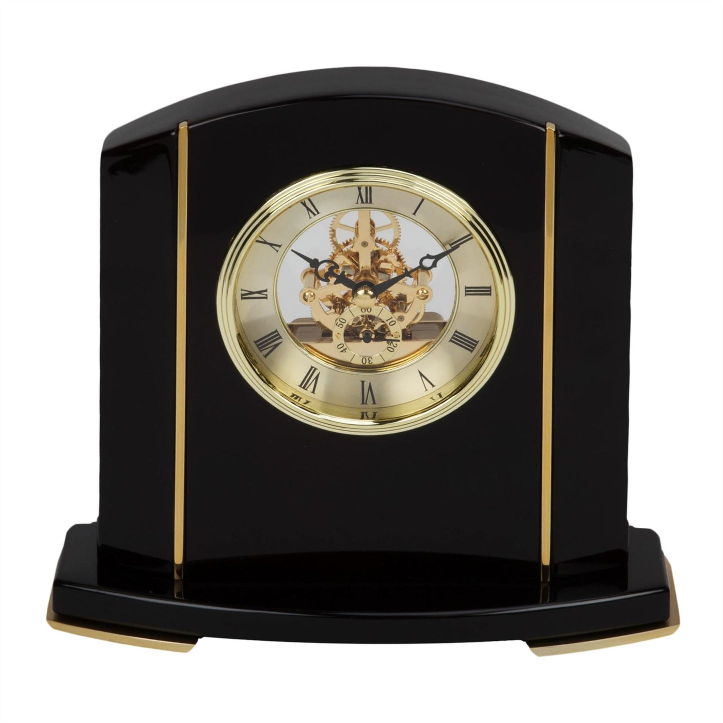 Wm.Widdop Black Piano Wood Skeleton Movement Mantel Clock