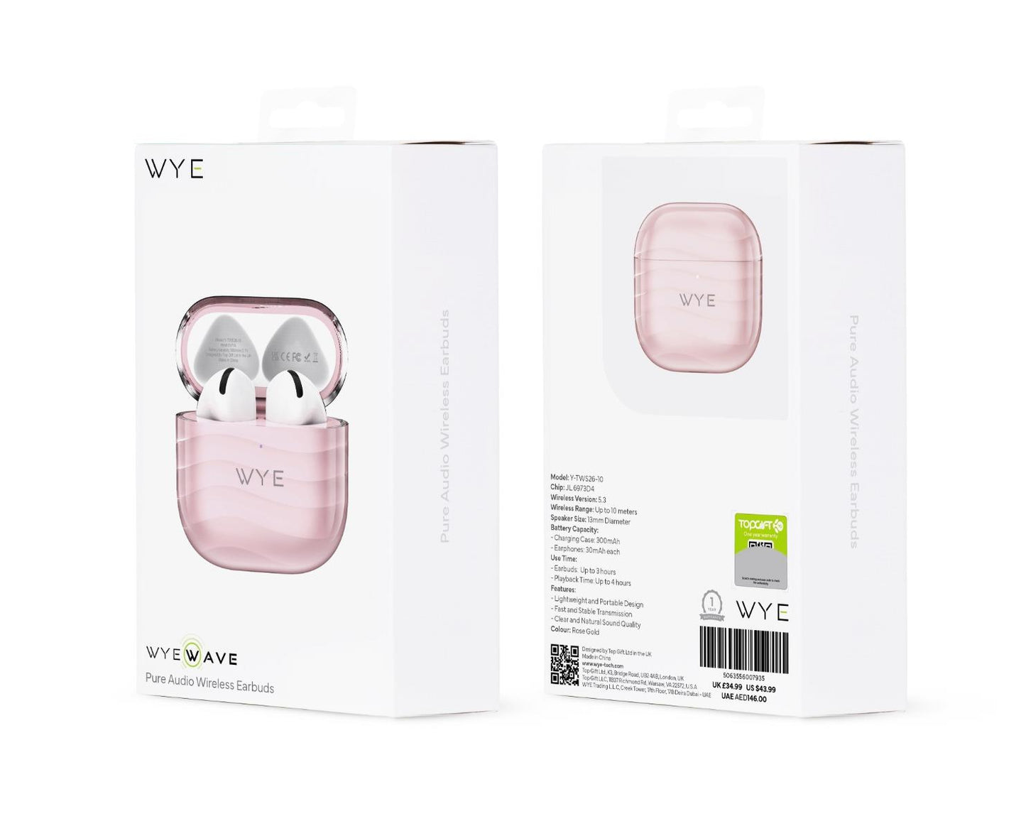 WYEWAVE Pure Audio Wireless Earbuds - Rose Gold