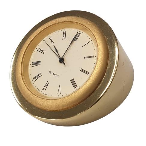 Miniature Clock Goldtone Plated Metal Small Round Desk Clock Solid Brass IMP55 - CLEARANCE NEEDS RE-BATTERY