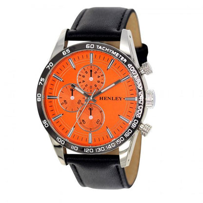 Henley Mens Fashion Polished Silver Sports Multi Eye Dial Leather Strap Watch H03016 Available Multiple Colour