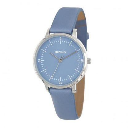 Henley Ladies Fashion Minimalistic Polished Round silver tone case Leather Strap Watch H06184 Available Multiple Colour