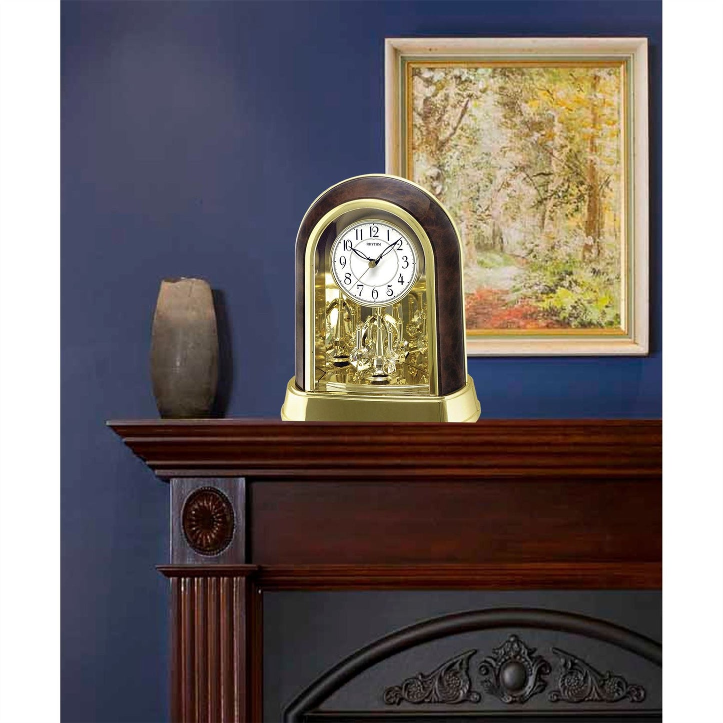 Rhythm Contemp mantel clock wood effect arched